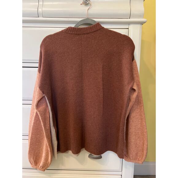 Madewell Color Block Cream Brown Wool Alpaca Blend Sweater Women's Size Medium - Picture 9 of 9